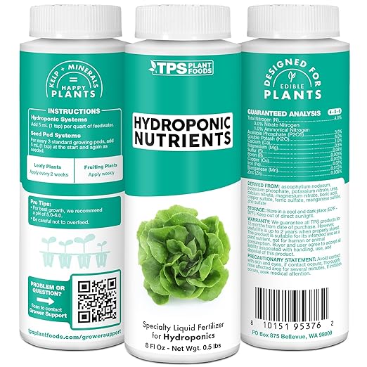 Hydroponic Nutrients for Edible Plants, One Part Complete Liquid Plant Food for Hydroponic Systems, 1 Gallon (128 oz)