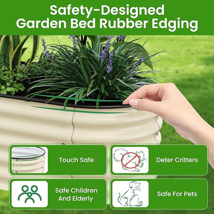 Raised Garden Bed 5x2x1.4 Ft Planter Box Outdoor with Rubber Edge Zinc-Aluminum-Magnesium Stainless Steel Durable Metal Garden Beds Kit for Vegetables, Flowers, Herbs and Succulents（Ivory）