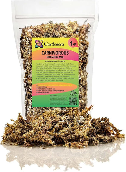 GARDENERA Sphagnum Moss Potting Mix for Carnivorous Plants, Moss and Perlite Blend for Potting Venus Fly Traps, Sarracenia, Pitcher Plants - 75% Sphagnum Moss + 25% Perlite - Made in USA - 3 Quart