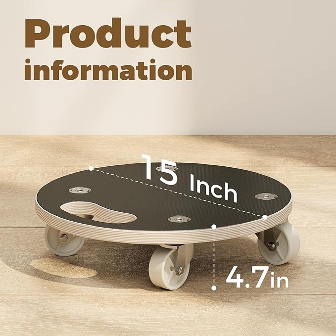 Bamworld Plant Caddy with Wheels 15 Inch Heavy Duty Rolling Plant Stand for Large Potted Plants 550 lbs Capacity Plant Dolly with Wheels Plant Rollers Base for Indoor Outdoor Large Planter Flower Pot