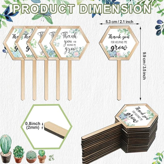 48 Pcs Thank You for Helping Me Grow Succulent Tags Teacher Appreciation Gifts Hexagon Wooden Plant Stakes Label Garden Marker Plant Sign for Teacher's Day Xmas Thanksgiving (Teacher Style)