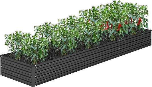 12x2x1FT Galvanized Raised Garden Bed Kit,Vegetable Boxes-Rectangle Metal Flower Box,Large Planter Raised Beds Outdoor Garden for Planting,Fruit,Herb-Black