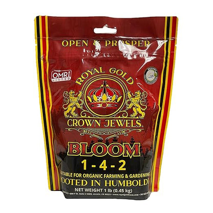 Royal Gold Crown Jewels Organic Bloom 1-4-2 Dry Soluble Fertilizer, 1 lb - for Feeding Flowering Crops to Produce Vigorous Blossoms and Optimal Plant Development