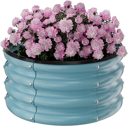 Round Galvanized Raised Garden Bed Kit, 2 x 2 x 1ft Teal Blue Galvanized Garden Boxes, Outdoor for Vegetables