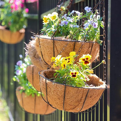 GreatBuddy 4 Pcs Coconut Hanging Basket Liners 16 Inch, Sturdy Round Coco Liners for Planters, Perfect Replacement for The Old, 100% Natural, Easy to Straighten Out