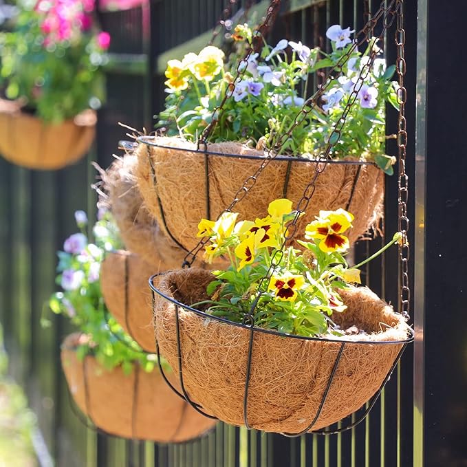 GreatBuddy 4 Pcs Coconut Hanging Basket Liners 12 Inch, Sturdy Round Coco Liners for Planters, Perfect Replacement for The Old, 100% Natural, Easy to Straighten Out