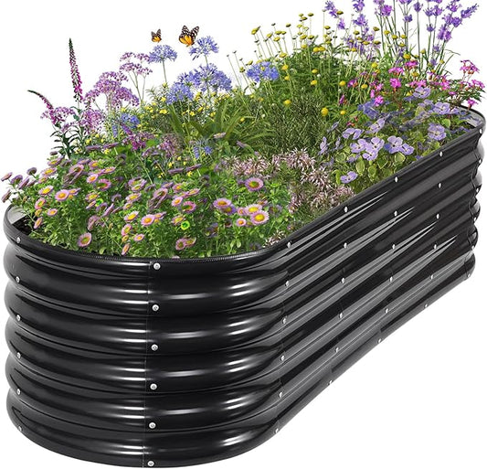Galvanized Raised Garden Bed Outdoor- Raised Beds for Gardening| Metal Planter Box, Steel Raised Garden Bed Kit with Safety Edging and Gloves for Vegetables, Flower, Herbs (6x2x1.4FT, Gray)