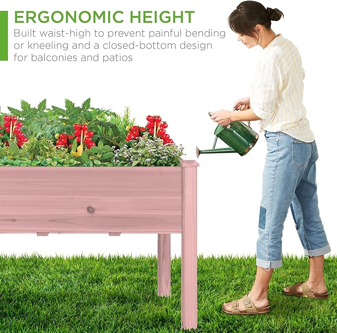 Best Choice Products 48x24x30in Raised Garden Bed, Elevated Wood Planter Box Stand for Backyard, Patio, Balcony w/Bed Liner, 200lb Capacity - Pink