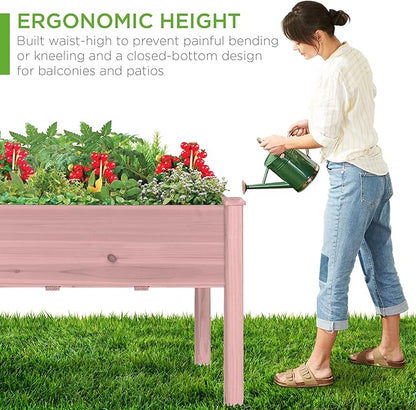 Best Choice Products 48x24x30in Raised Garden Bed, Elevated Wood Planter Box Stand for Backyard, Patio, Balcony w/Bed Liner, 200lb Capacity - Pink