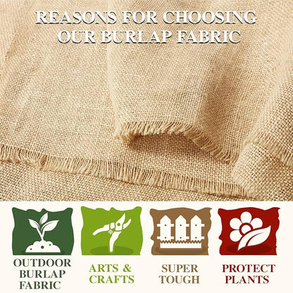 Burlap Fabric Roll, 63" x 15 Feet Burlap Garden Fabric Natural Jute for Decorations, Crafts, Weddings, Table Runner, Landscaping, Plants & Tree Covering