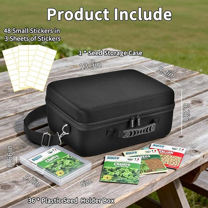 [Boobowl] Seed Storage Organizer with 36 Slots, Hard Shell Seed Holder with Labels, Dry Storage Container for Garden Vegetable Seeds, Sturdy Carrying Bag with Handle and Shoulder Strap(Box Only)