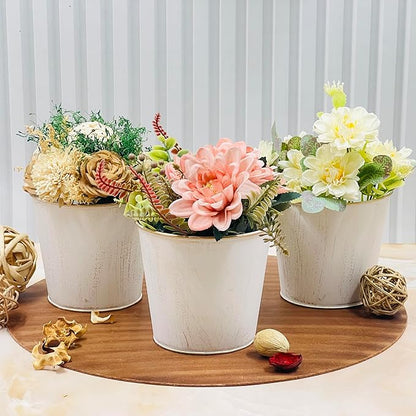 Hosley Set of 3 White Wash Finish Bucket/Pots with PVC Liner, 5" Dia x 4.75" H Ideal Gift for Floral Arrangements Wedding Home Office Party DIY Indoor Outdoor Garden Patio