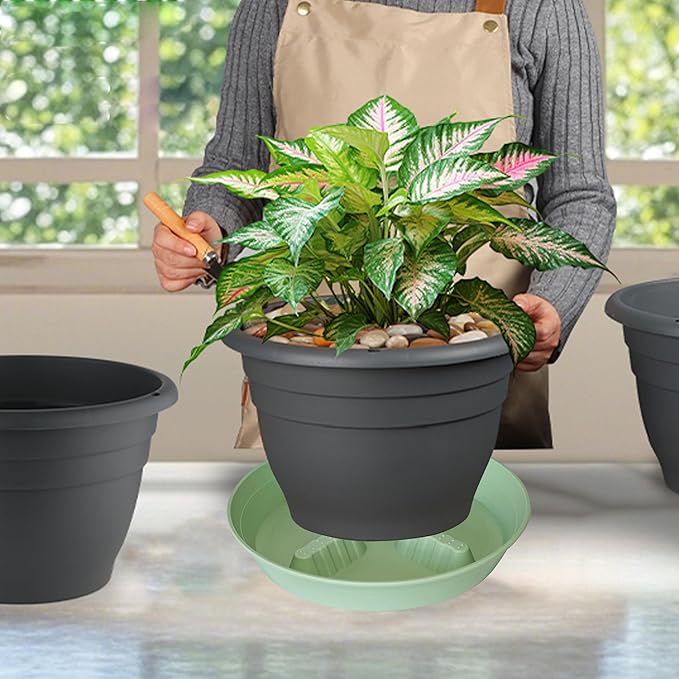 4 Pack Plant Saucer 10 inch, 8 12 14 17 inch, Plant Stand Plastic Plant Saucers for Indoors Outdoor, Heavy Duty Flower Plant Risers for Inside Pots, Pot Saucers for Plants, Grow Bags Saucers