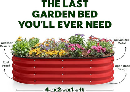 Plant & Plot Galvanized Raised Garden Beds Outdoor // 4×2×1 ft (2-Pack) Planter Raised Beds for Gardening, Vegetables, Flowers (Red) // Large Metal Garden Box