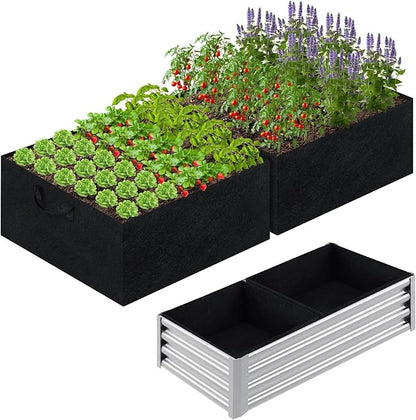 Rectangle Fabric Galvanized Raised Garden Bed Liner, 2Ps 4x4x1Ft Outdoor Garden Planting Bags for 8x4x1 Rectangle Metal Garden Bed, Large capacity for growing vegetables, flowers, herbs and succulents
