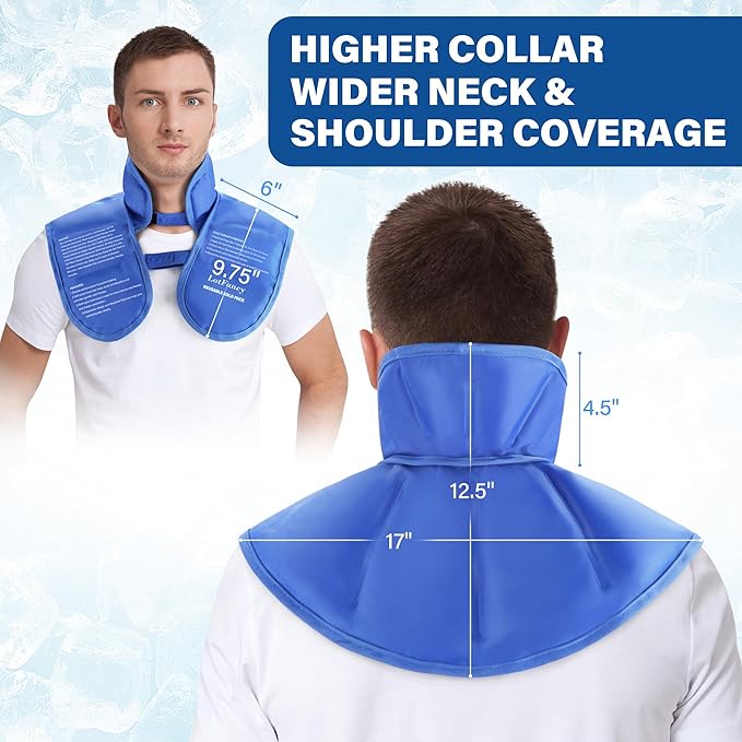 LotFancy Ice Pack for Neck Shoulder, Reusable Cold Neck Wrap for Pain Relief, Flexible Gel Pack with Adjustable Straps, Cold Compress Therapy for Injuries, Swelling, Strains, Sprains