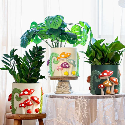 GUGUGO 8 Inch Colorful Mushrooms Planters Cute Unique Rainbow Planter with Drainage, Vintage Retro Flower Plant pots for Indoor Plants, Eclectic Succulent Gardening Pot for Boho Modern Home Décor (C)