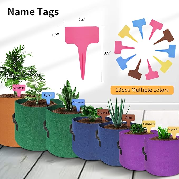 HAOWIN 400G Thickest 7-Pack Colorful Plant Grow Bags, Fabric Pots 10 Gallon 7 Gallon 5 Gallon 3 Gallon Variety Size Pack, Plant Labels Included Potato Growing Bags