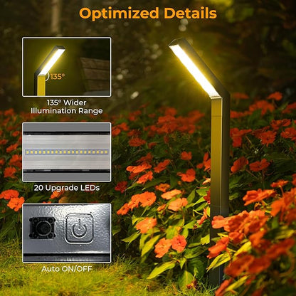 Solar Pathway Lights Outdoor 6Pack, 3 Color in 1 Auto On/Off Walkway Lights, 2 Heights, 12H Lasting, IP65 Waterproof Solar Powered Landscape Lighting for Garden, Yard, Driveway.