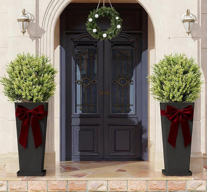 Tall Planters for Outdoor Plants Set of 2, 23.6" Large Taper Flower Plant Pots with Drainage Hole and Drainage Trays, Weather-Resistant Plastic planters for Patio, Porch, Garden, Black