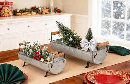 Galvanized Metal Trough Succulent Planter Farmhouse Metal Tray Rustic Tabletop Centerpiece Décor Set of 2
