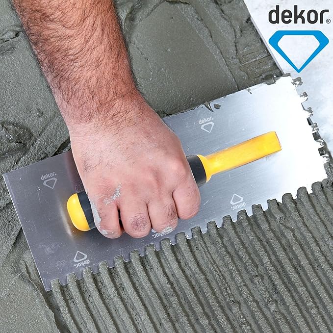 DEKOR Notched Trowel - 18" x 4.75" - Square Notch 5/16" - German Stainless Steel - Tile Tools, Concrete and Drywall Trowel, Made in Europe for DIY & PRofessional Use (Plastic Handle)