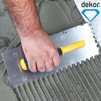 DEKOR Notched Trowel - 18" x 4.75" - Square Notch 5/16" - German Stainless Steel - Tile Tools, Concrete and Drywall Trowel, Made in Europe for DIY & PRofessional Use (Plastic Handle)