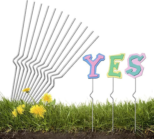 12 Pcs Yard Sign Stakes -13” Metal Wire Stakes- Heavy Duty Stainless Steel Wire Holders for Garden Lawn Yard Signs Alternative to H Frame