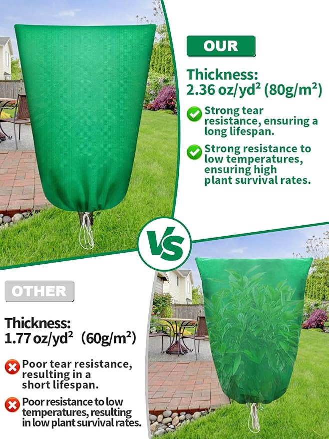Abimars Thicker Plant Covers Freeze Protection Jacket 2.36 oz/yd², 2'x2.6' Reusable Winter Plant Covers with Drawstring & Zipper, 2 Pack Light, Porous Fabric for Plant Breathing