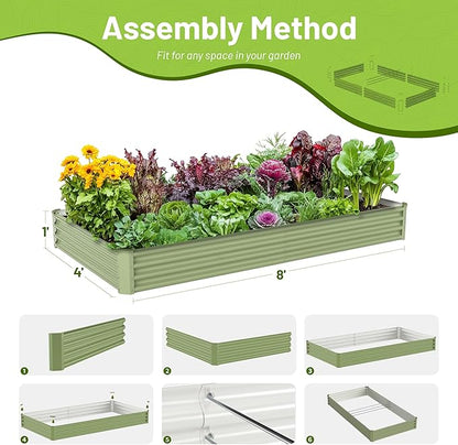 2PCS 8x4x1FT Galvanized Raised Garden Bed Kit, Galvanized Planter Raised Garden Boxes Outdoor, Large Metal Raised Garden Beds for Vegetables-Green