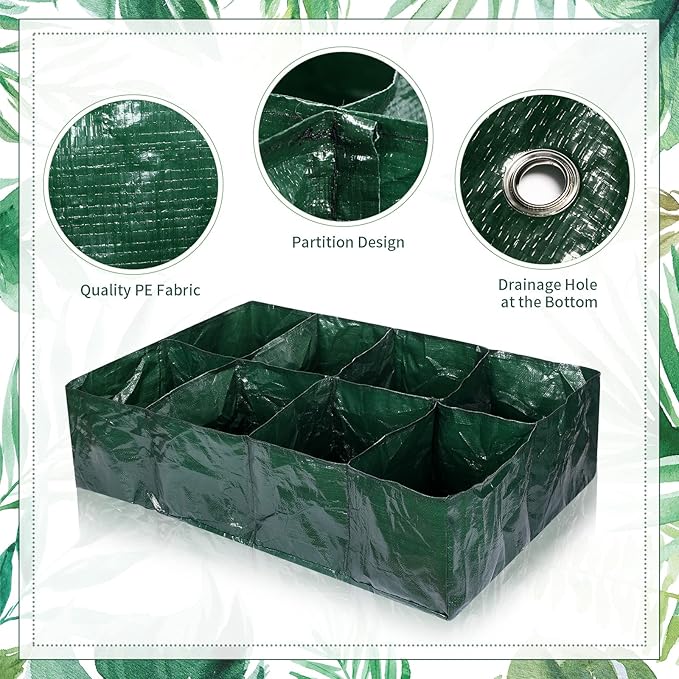 Irenare 2 Pcs 35 Gallon Fabric Raised Garden Beds Planters PE Planting Bed with 8 Divided Grids Rectangle Garden Beds Outdoor Flower Bed with 8 Drainage Holes for Vegetables Fruits Flowers(Green)