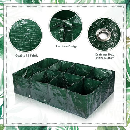 Irenare 2 Pcs 35 Gallon Fabric Raised Garden Beds Planters PE Planting Bed with 8 Divided Grids Rectangle Garden Beds Outdoor Flower Bed with 8 Drainage Holes for Vegetables Fruits Flowers(Green)
