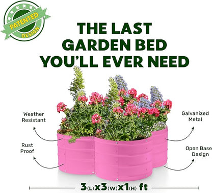 Plant & Plot Galvanized Raised Garden Beds Outdoor // 3×3×1 ft Planter Raised Beds for Gardening, Vegetables, Flowers // Large Metal Garden Box (Pink) // Patented Tool-Free Design
