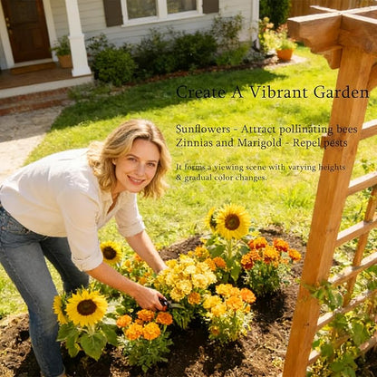 Flower Growing Kits, Windowsill Planting Kit with Planting Bags, Coir Soil & Tools Indoor Gardening Starter Kit with Seed(Sunflower, Zinnias & Marigold) Flower Gardening Gifts for Women & Men