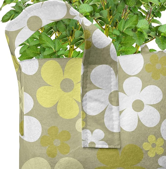 Ambesonne Under The Sea Grow Bags 5-Pack, Various Sea Creatures, Heavyduty Fabric Pots with Handles for Plants, White Green