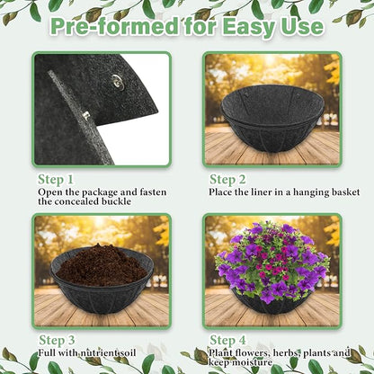 Riare 4 Pack 16 Inch Round Fabric Planter Basket Liner- Felt Hanging Basket Liners Replacement Coco Fiber Liner Alternative for Hanging Basket Flowers (Prevent Birds from Nesting)