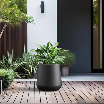 Kante Large Round Concrete Planter, 11.8" Dia Classic-Style Plant Pot with Drainage Hole, Ideal for Home, Patio, Garden, Flowers, Trees, Black Finish with Painted Interior