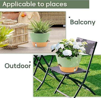 12-Inch Self Watering Planters with Drainage Holes, Large Flower Pots for Indoor Outdoor Plants, Garden Pots Green 2 Pack