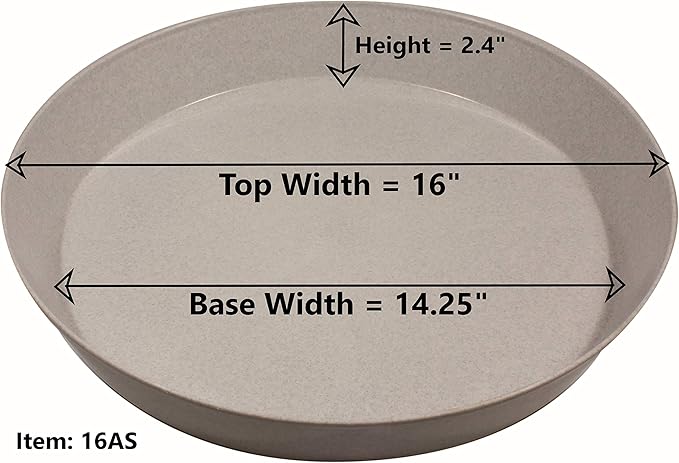 16 Inch (14.25 Inch Base) Case of 2 Plant Saucer - Black Colored Polypropylene,Heavy Duty Indoor/Outdoor Tray and Drip Pan,Collects Flower Pot Excess Water Made in USA