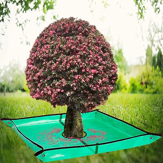Landscape Pruning Tarp, 78.7“X78.7” Landscape Tarp for Trimming with 12 inch Hole, Pruning Trees Waterproof Tarp, with Corner Buckles, can Stand Up Fasten Around Trees and Shrubs
