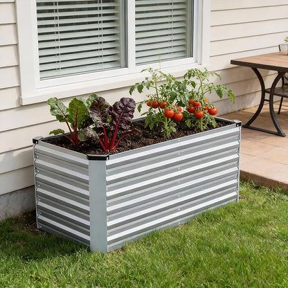 INNO STAGE 4x2x2ft Galvanized Raised Garden Bed, Raised Garden Bed Kit-Metal Planter Box Outdoor, Planting for Vegetables, Fruits, Herbs, Flowers, Silver