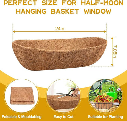 Riare 2 Pack 24 Inch Trough Coco Coir Liners for Planters, Pre-Formed Coconut Coir Replacement Liner Natural Coco Fiber Window Box Liners for Wall Planter, Window Basket Deck Railing Planter