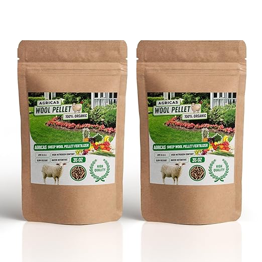 Wool Pellet Organic Fertilizer (2x2.2 lbs), Made of Sheep Wool, Water Holding, Enhances Soil Health, Ideal for Fruits, Vegetables, Flowers, Indoor and Outdoor Plants - 2 Pack
