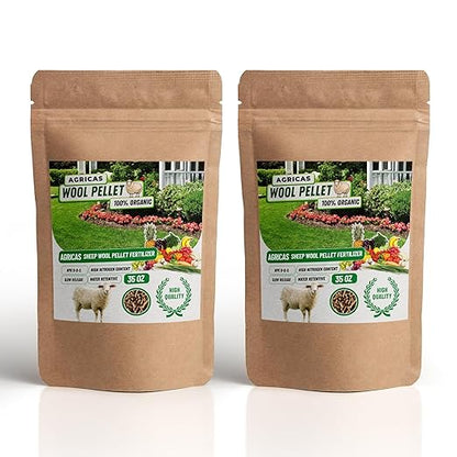 Wool Pellet Organic Fertilizer (2x2.2 lbs), Made of Sheep Wool, Water Holding, Enhances Soil Health, Ideal for Fruits, Vegetables, Flowers, Indoor and Outdoor Plants - 2 Pack