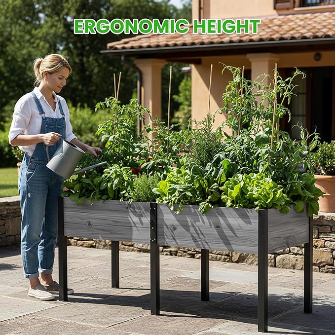 DoCred Raised Garden Bed, 70.9" x 22.8" x 31.5" Large Elevated Wooden Horticulture Planter Box with Metal Legs Standing Growing Bed Planter for Gardening, Balcony, Backyard, Patio