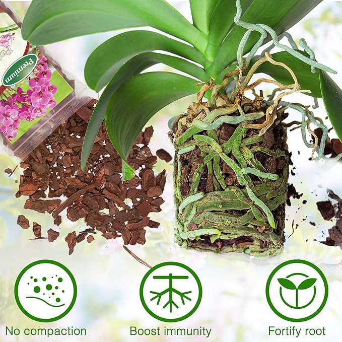 Orchid Bark Potting Mix,Premium Orchid Potting Mixture of Pine Bark and Perlite,Good Ventilation and Water Retention for Repotting Orchids and Growing Indoor Plants,4QT