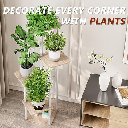 AZERPIAN Plant Stand 5 Tier Indoor Metal Flower Shelf for Multiple Plants Corner Tall Flower Holders for Patio Garden Living Room Balcony Bedroom, Black (5 Tier-White)