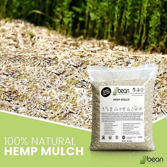 Garden Bed Organic Soil Conditioner - Hemp HURD Garden Mulch - Eco Friendly Potting Soil Aid - Moisture Retaining - Weed Suppressor - Perfect for Flowers & Vegetables - Grown in The US - 5 lbs.
