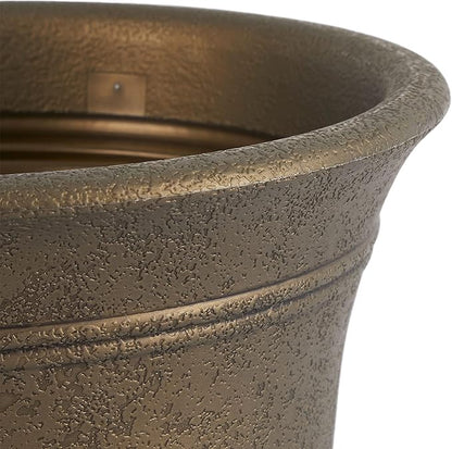 HC Companies SRA10001P02 Sierra 10 Inch Self Watering Round Weather Resistant Plastic Resin Flower Garden Planter Pot Container, Celtic Bronze