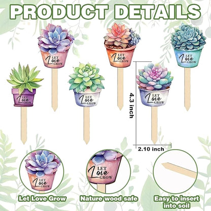 42 Pcs Let Love Grow Succulent Shape Wooden Stakes Wedding Favors Tags Planter Stakes Label Garden Marker Plant Sign for Wedding Gift Bridal Baby Shower Succulent Pot Decorations